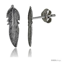 Tiny Sterling Silver Feather Stud Earrings 5/8  - £11.91 GBP