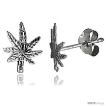 Tiny Sterling Silver Leaf Stud Earrings 3/8 in -Style  - $12.51