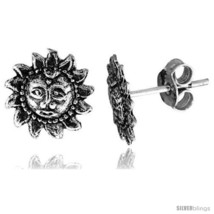 Tiny Sterling Silver Sun Stud Earrings 3/8  - £12.07 GBP