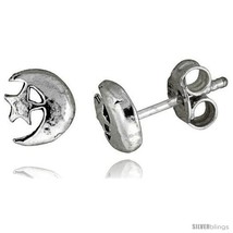 Tiny Sterling Silver Moon-Star Stud Earrings 5/16  - £12.12 GBP