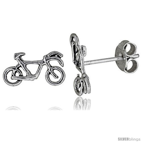 Primary image for Tiny Sterling Silver Bicycle Stud Earrings 3/8 