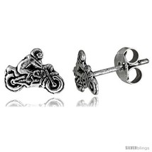 Tiny Sterling Silver MOTORCYCLE Stud Earrings 5/16 in -Style  - $12.51