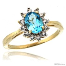 Size 10 - 10k Yellow Gold Diamond Halo Swiss Blue Topaz Ring 0.85 ct Oval Stone  - £559.55 GBP