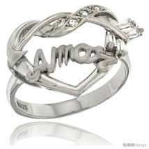 Size 6 - Sterling Silver AMOR w/ Cupid&#39;s Bow Ring CZ stones Rhodium Finished,  - £35.58 GBP