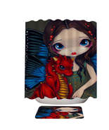 Fantasy Art Girl and Baby Red Dragon Shower Curtain - $23.90+