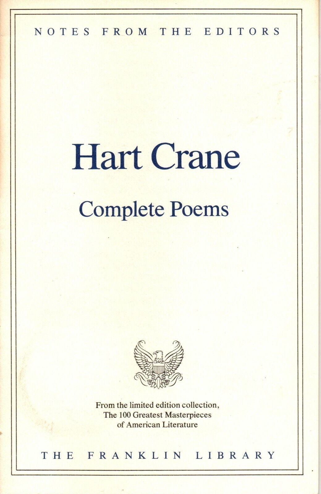Franklin Library Notes from the Editors Hart Crane Complete Poems - $7.69