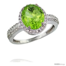 14k white gold diamond peridot ring oval stone 10x8 mm 2 4 ct 1 2 in wide thumb200