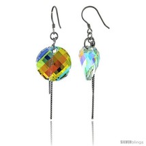 Sterling Silver Dangle Earrings w/ Yellow Swarovski Crystal Disc 2 1/4 in. (58  - $39.29