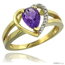Size 5 - 14k Yellow Gold Ladies Natural Amethyst Ring Heart-shape 5 mm Stone  - £364.47 GBP