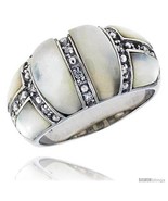 Size 6 - Mother of Pearl Dome Band in Solid Sterling Silver, Accented wi... - £33.61 GBP