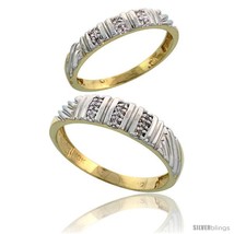Size 5 - 10k Yellow Gold Diamond 2 Piece Wedding Ring Set His 5mm &amp; Hers 3.5mm  - £330.56 GBP