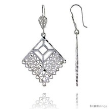Sterling Silver 1 15/16in  (49 mm) tall Diamond-shaped Filigree Dangle  - £35.29 GBP