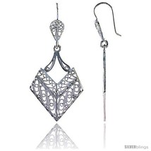 Sterling Silver 1 13/16in  (46 mm) tall Diamond-shaped Filigree Dangle  - £28.24 GBP