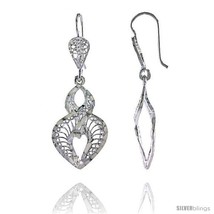 Sterling Silver 1 9/16in  (40 mm) tall Heart-shaped Filigree Dangle  - £24.66 GBP