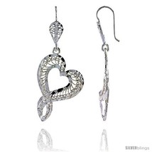 Sterling Silver 1 13/16in  (46 mm) tall Heart-shaped Filigree Dangle  - £31.16 GBP