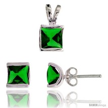 Sterling Silver Square-shaped Stud Earrings (7 mm) & Pendant (12mm tall) Set,  - $39.16
