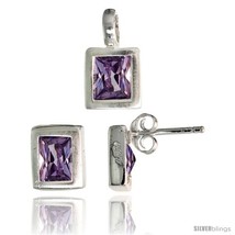 Sterling Silver Matte-finish Rectangular Earrings (8mm tall) &amp; Pendant (... - £43.30 GBP