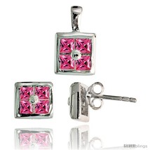 Sterling Silver Square-shaped Stud Earrings (6.5 mm) & Pendant (11mm tall) Set,  - $52.66
