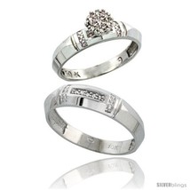 Size 10 - 10k White Gold Diamond Engagement Rings 2-Piece Set for Men and Women  - £391.95 GBP