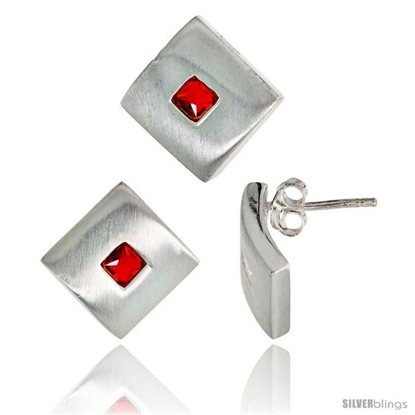Primary image for Sterling Silver Matte-finish Square-shaped Earrings (15mm tall) & Pendant Slide 