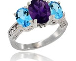 Ld ladies 3 stone oval natural amethyst ring swiss blue topaz sides diamond accent thumb155 crop