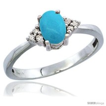 Size 8 - 10K White Gold Natural Turquoise Ring Oval 6x4 Stone Diamond  - £198.53 GBP