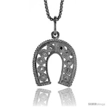 Sterling silver filigree horseshoe pendant 5 8 in tall thumb200