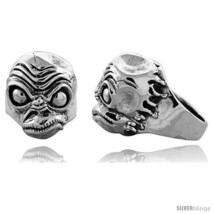 Size 9 - Sterling Silver Demon Head Gothic Biker Ring, 1 1/16 in  - £151.97 GBP