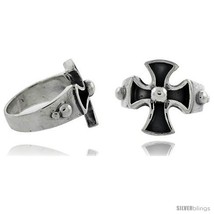 Size 11 - Sterling Silver Maltese / Iron Cross Gothic Biker Ring w/ Bead 11/16  - £45.75 GBP