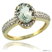 Size 6 - 14k Yellow Gold Diamond Halo Green Amethyst Ring 1.2 ct Oval Stone 8x6  - £548.01 GBP