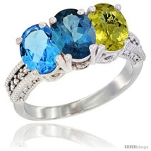 Size 9 - 14K White Gold Natural Swiss Blue Topaz, London Blue Topaz &amp; Lemon  - $725.08