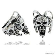 Size 11 - Sterling Silver Demon Skull with Horns Gothic Biker Ring, 1 1/4 in  - $102.24