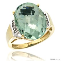 Size 7 - 14k Yellow Gold Diamond Green-Amethyst Ring 9.7 ct Large Oval Stone  - £713.09 GBP