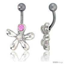 Cookie Cutter Belly Button Ring with Pink Cubic Zirconia on Sterling Sil... - £25.98 GBP