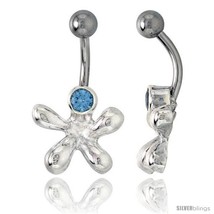 Cookie Cutter Belly Button Ring with Blue Topaz Cubic Zirconia on Sterling  - £25.98 GBP