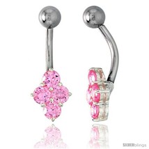 Belly Button Ring with Clustered Pink Cubic Zirconia on Sterling Silver ... - £26.27 GBP