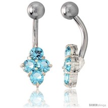 Belly Button Ring with Clustered Blue Topaz Cubic Zirconia on Sterling S... - £26.38 GBP