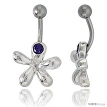 Cookie Cutter Belly Button Ring with Amethyst Cubic Zirconia on Sterling... - £25.98 GBP
