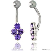 Belly Button Ring with Clustered Amethyst Cubic Zirconia on Sterling Sil... - £26.41 GBP