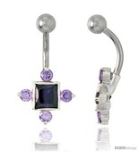 Fancy Star Belly Button Ring with Amethyst Cubic Zirconia on Sterling Si... - £26.41 GBP