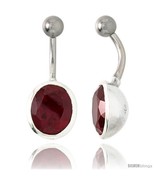 Large Oval Belly Button Ring with Red Cubic Zirconia on Sterling Silver  - £26.41 GBP