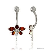Dragonfly Belly Button Ring with Red Cubic Zirconia on Sterling Silver  - £26.41 GBP