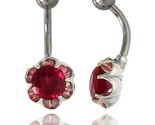 Flower belly button ring ruby red cubic zirconia on sterling silver setting thumb155 crop