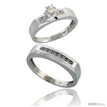 Size 5.5 - 10k White Gold 2-Piece Diamond wedding Engagement Ring Set for Him &amp;  - £453.80 GBP