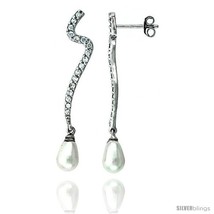 Sterling silver jeweled contour post earrings w cubic zirconia stones 1 11 16 42 mm thumb200