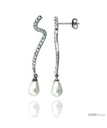 Sterling Silver Jeweled Contour Post Earrings, w/ Cubic Zirconia stones, 1  - £28.32 GBP