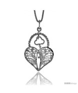 Sterling Silver Filigree Key to My Heart Pendant, 1 1/16 in  - £32.47 GBP