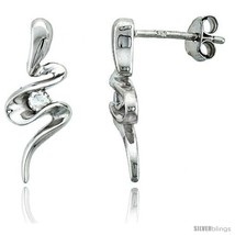 Sterling Silver Jeweled Spiral Post Earrings, w/ Cubic Zirconia stones, ... - £25.79 GBP