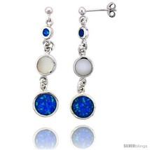 Sterling Silver 3-stone Dangle Earrings Synthetic Opal and Mother of pearl  - $101.24