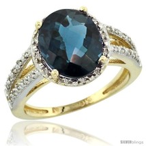 Size 8 - 10k Yellow Gold Diamond Halo London Blue Topaz Ring 2.85 Carat Oval  - £749.65 GBP